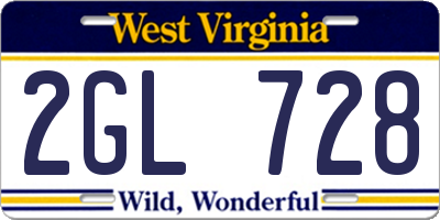 WV license plate 2GL728