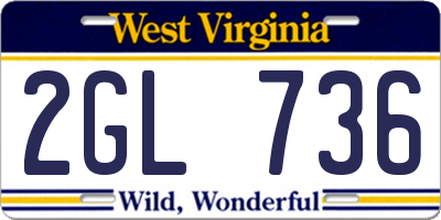 WV license plate 2GL736