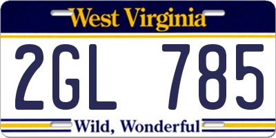 WV license plate 2GL785