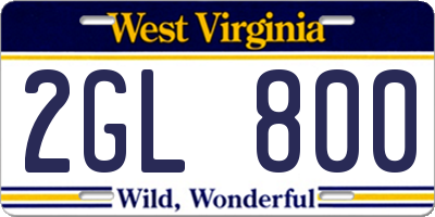 WV license plate 2GL800