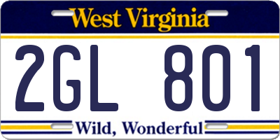 WV license plate 2GL801