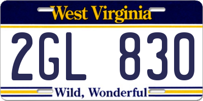 WV license plate 2GL830