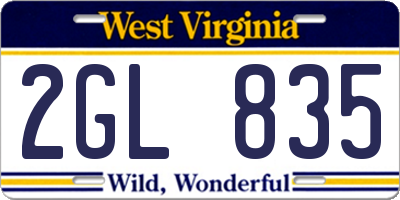 WV license plate 2GL835