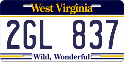 WV license plate 2GL837