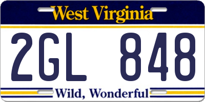 WV license plate 2GL848