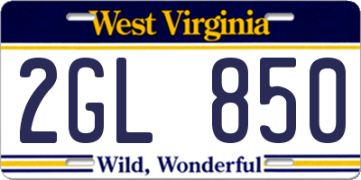WV license plate 2GL850