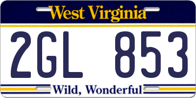 WV license plate 2GL853