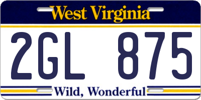 WV license plate 2GL875