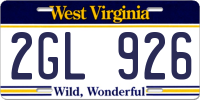 WV license plate 2GL926