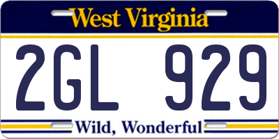 WV license plate 2GL929