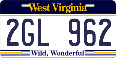 WV license plate 2GL962