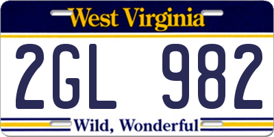 WV license plate 2GL982