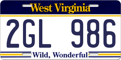 WV license plate 2GL986