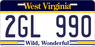 WV license plate 2GL990
