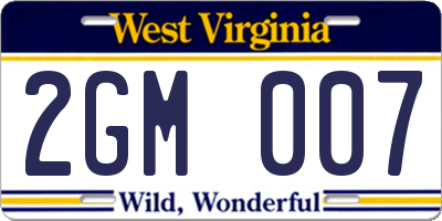 WV license plate 2GM007