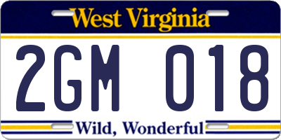 WV license plate 2GM018