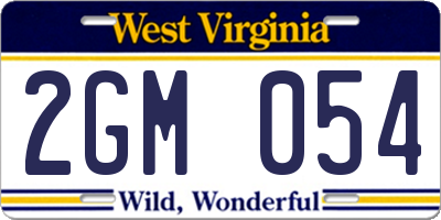 WV license plate 2GM054