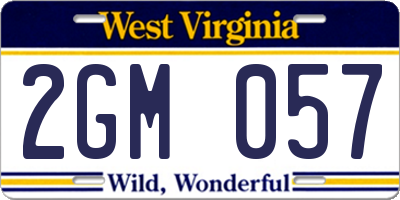 WV license plate 2GM057
