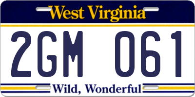 WV license plate 2GM061
