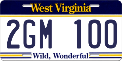 WV license plate 2GM100