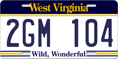 WV license plate 2GM104