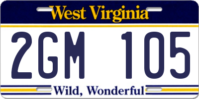 WV license plate 2GM105