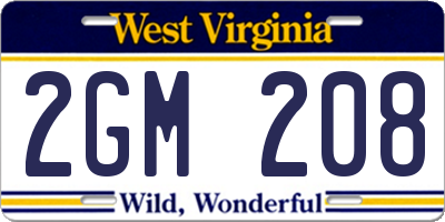 WV license plate 2GM208