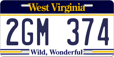 WV license plate 2GM374