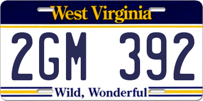WV license plate 2GM392