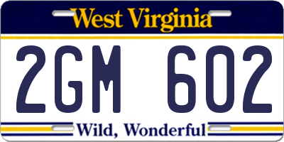 WV license plate 2GM602
