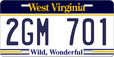 WV license plate 2GM701