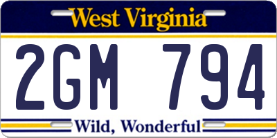WV license plate 2GM794
