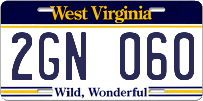 WV license plate 2GN060