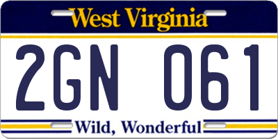 WV license plate 2GN061