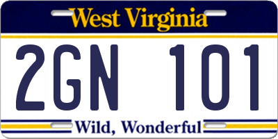 WV license plate 2GN101