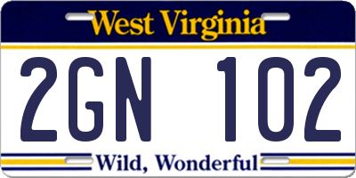 WV license plate 2GN102