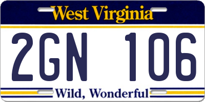 WV license plate 2GN106