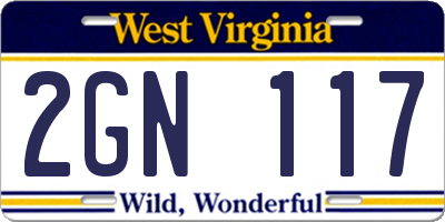 WV license plate 2GN117