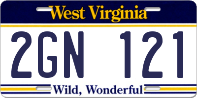 WV license plate 2GN121