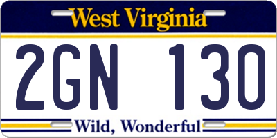 WV license plate 2GN130