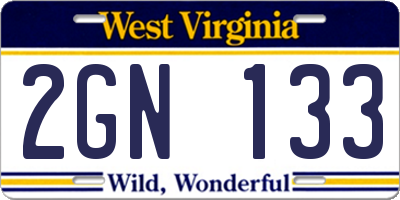 WV license plate 2GN133