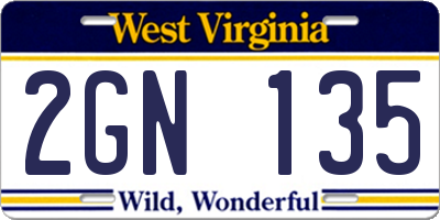 WV license plate 2GN135