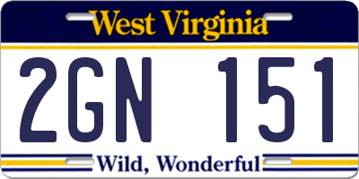 WV license plate 2GN151