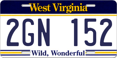 WV license plate 2GN152