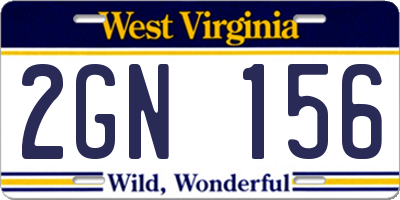 WV license plate 2GN156
