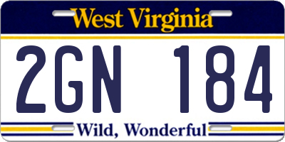 WV license plate 2GN184