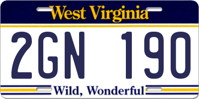 WV license plate 2GN190