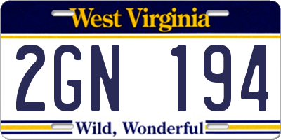 WV license plate 2GN194