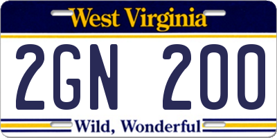 WV license plate 2GN200