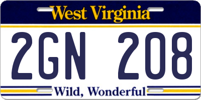 WV license plate 2GN208